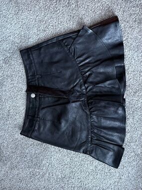 Black Faux Leather Ruffled Mini Skirt